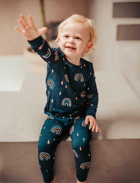 Children's PJ Set Navy Rainbow