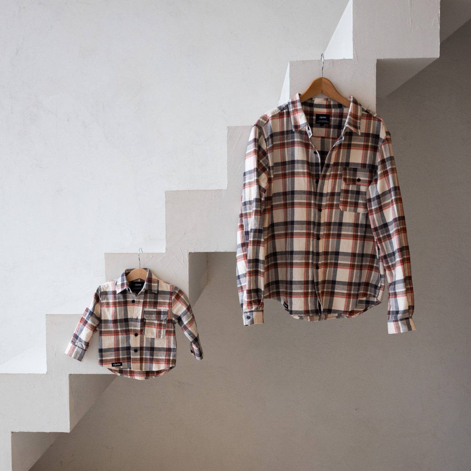 Papa & Mini Flanell-Overshirt-Set - Rot kariert