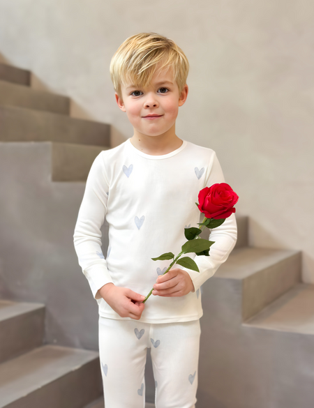 Children's PJ Set Blue Love Ribbed