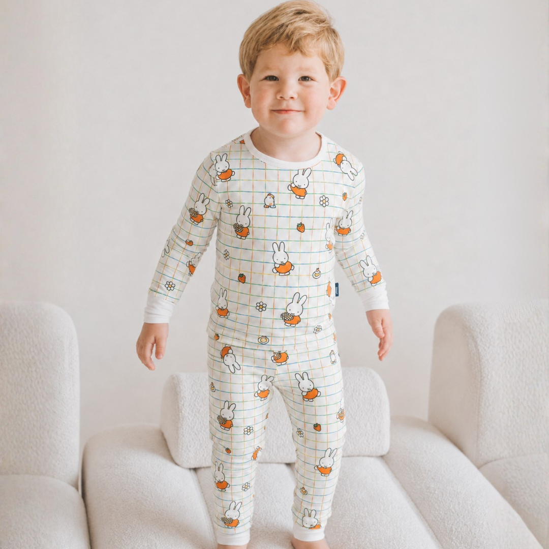 Niño con el conjunto de pijama de bambú «Children's Miffy Checkered Bloom»