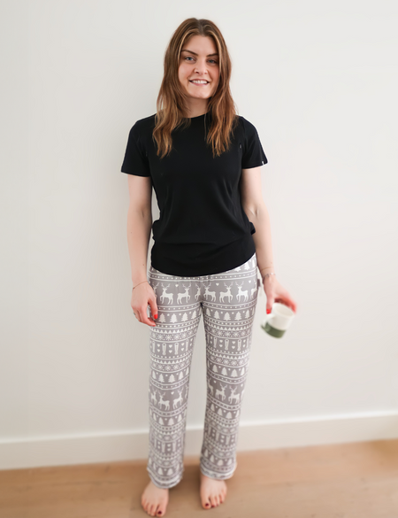 Ladies Grey Fair Isle Pajamas Set