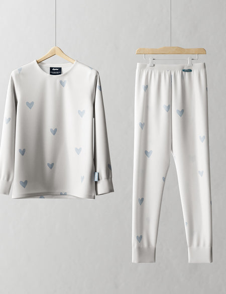 Children's PJ Set Blue Love Ribbed