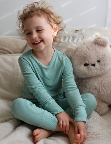 Children's PJ Set Ribbed Sage