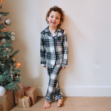 Set di pigiami per bambini in tartan verde