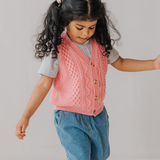 Gilet in cotone lavorato a maglia rosa