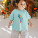 Übergroßes Kinder-T-Shirt in Mint mit Frida-Papagei