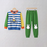 Miffy on the Move bamboo lounge set with bicycle sweatshirt and green joggers, front view