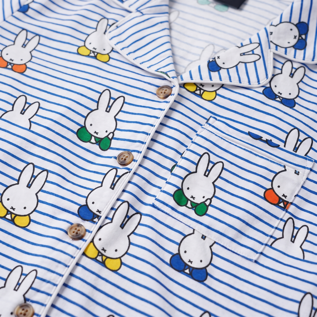 Détails du modèle de l'ensemble pyjama en bambou « Peek-a-Boo Blue » pour femme Miffy